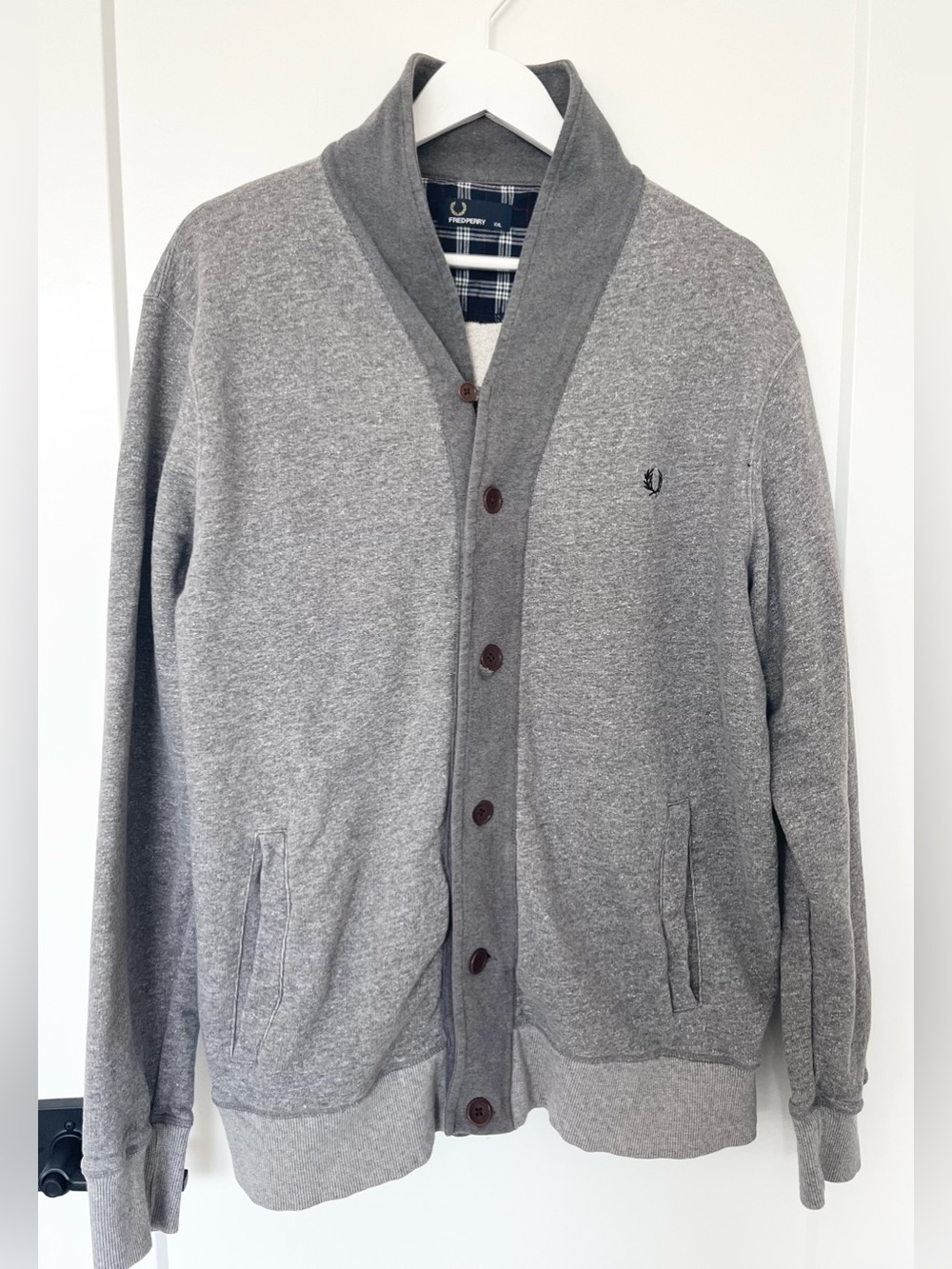 Fred Perry Mens Shawl Collar Sweat Cardigan Jacket Grey Size XXL Laurel Wreath